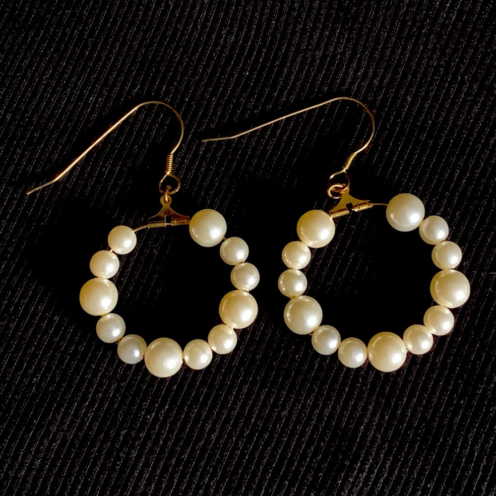 Never worn vintage pearl hoop earrings (not real pearls)